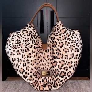 Valentino Leopard Print Pony Hair Hobo Handbag